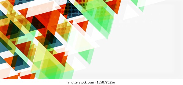 Banner with multicolored mosaic triangle geometric design on white background. Abstract texture. Vector illustration design template. Geometric art pattern background.