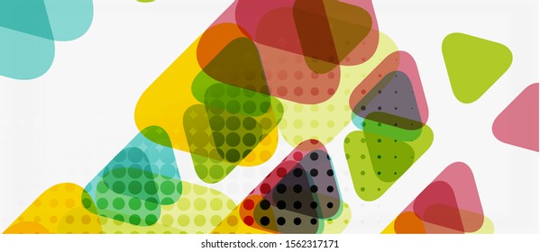 Banner with multicolored mosaic triangle geometric design on white background. Abstract texture. Vector illustration design template. Geometric art pattern background.