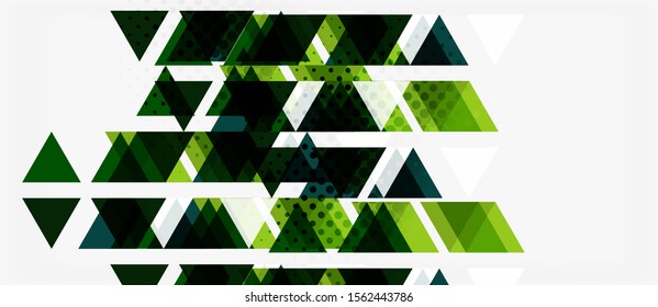 Banner with multicolored mosaic triangle geometric design on white background. Abstract texture. Vector illustration design template. Geometric art pattern background.