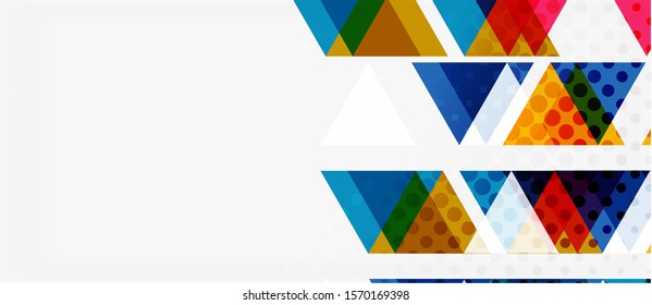 Banner with multicolored mosaic triangle geometric design on white background. Abstract texture. Vector illustration design template. Geometric art pattern background.