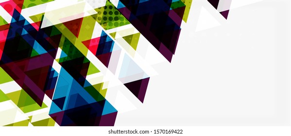 Banner with multicolored mosaic triangle geometric design on white background. Abstract texture. Vector illustration design template. Geometric art pattern background.