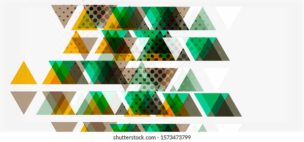 Banner with multicolored mosaic triangle geometric design on white background. Abstract texture. Vector illustration design template. Geometric art pattern background.