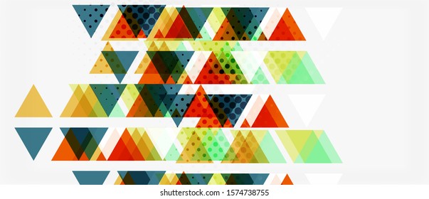 Banner mit mehrfarbigem Mosaikdreieck, geometrisches Design auf weißem Hintergrund. Abstrakte Textur. Design-Vorlage für Vektorgrafiken. Geometrisches Kunstmuster, Hintergrund.