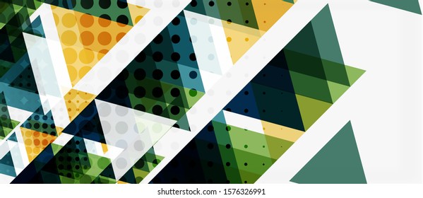 Banner with multicolored mosaic triangle geometric design on white background. Abstract texture. Vector illustration design template. Geometric art pattern background.
