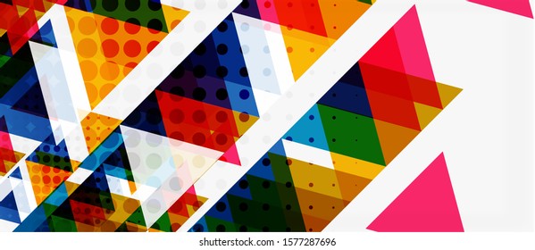 Banner with multicolored mosaic triangle geometric design on white background. Abstract texture. Vector illustration design template. Geometric art pattern background.
