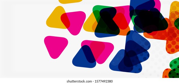 Banner with multicolored mosaic triangle geometric design on white background. Abstract texture. Vector illustration design template. Geometric art pattern background.