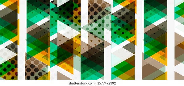 Banner con diseño geométrico de triángulo de mosaico multicolor sobre fondo blanco. Textura abstracta. Plantilla de diseño de ilustración vectorial. Fondo del patrón de arte geométrico.