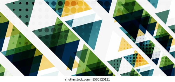 Banner with multicolored mosaic triangle geometric design on white background. Abstract texture. Vector illustration design template. Geometric art pattern background.