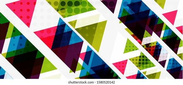 Banner with multicolored mosaic triangle geometric design on white background. Abstract texture. Vector illustration design template. Geometric art pattern background.