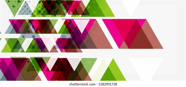 Banner with multicolored mosaic triangle geometric design on white background. Abstract texture. Vector illustration design template. Geometric art pattern background.