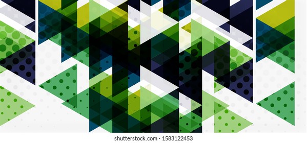 Banner with multicolored mosaic triangle geometric design on white background. Abstract texture. Vector illustration design template. Geometric art pattern background.