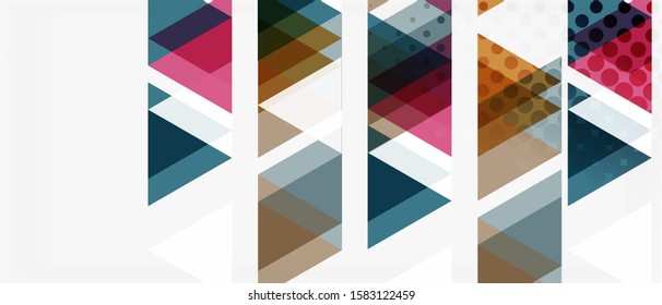 Banner with multicolored mosaic triangle geometric design on white background. Abstract texture. Vector illustration design template. Geometric art pattern background.