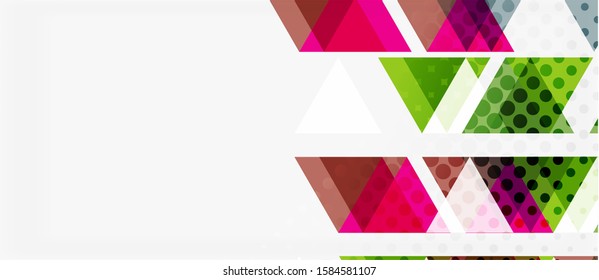 Banner with multicolored mosaic triangle geometric design on white background. Abstract texture. Vector illustration design template. Geometric art pattern background.