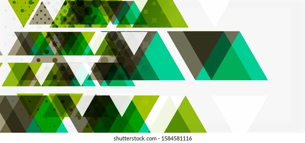 Banner with multicolored mosaic triangle geometric design on white background. Abstract texture. Vector illustration design template. Geometric art pattern background.