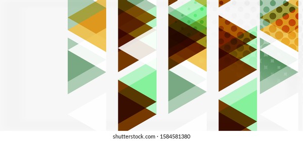 Banner con diseño geométrico de triángulo de mosaico multicolor sobre fondo blanco. Textura abstracta. Plantilla de diseño de ilustración vectorial. Fondo del patrón de arte geométrico.