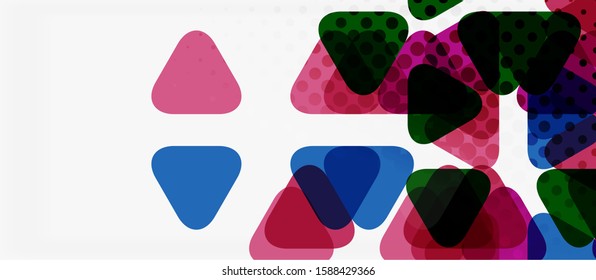 Banner con diseño geométrico de triángulo de mosaico multicolor sobre fondo blanco. Textura abstracta. Plantilla de diseño de ilustración vectorial. Fondo del patrón de arte geométrico.