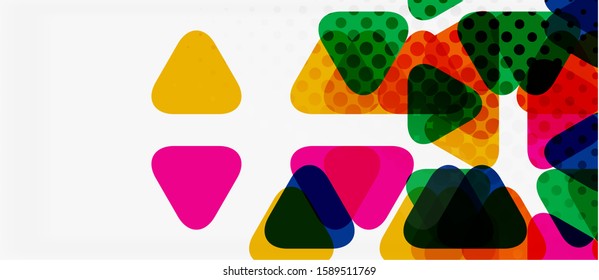Banner with multicolored mosaic triangle geometric design on white background. Abstract texture. Vector illustration design template. Geometric art pattern background.