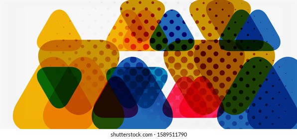 Banner with multicolored mosaic triangle geometric design on white background. Abstract texture. Vector illustration design template. Geometric art pattern background.