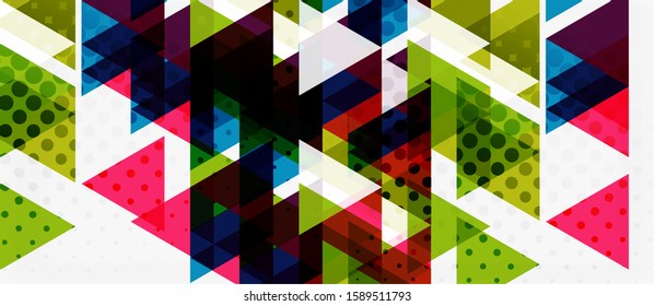 Banner com design geométrico triângulo mosaico multicolorido sobre fundo branco. Textura abstrata. Modelo de design de ilustração vetorial. Plano de fundo de padrão de arte geométrica.
