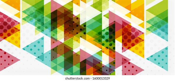 Banner with multicolored mosaic triangle geometric design on white background. Abstract texture. Vector illustration design template. Geometric art pattern background.