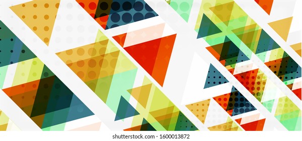 Banner with multicolored mosaic triangle geometric design on white background. Abstract texture. Vector illustration design template. Geometric art pattern background.