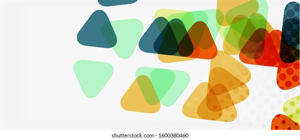 Banner with multicolored mosaic triangle geometric design on white background. Abstract texture. Vector illustration design template. Geometric art pattern background.