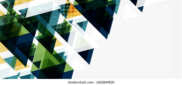 Banner mit mehrfarbigem Mosaikdreieck, geometrisches Design auf weißem Hintergrund. Abstrakte Textur. Design-Vorlage für Vektorgrafiken. Geometrisches Kunstmuster, Hintergrund.