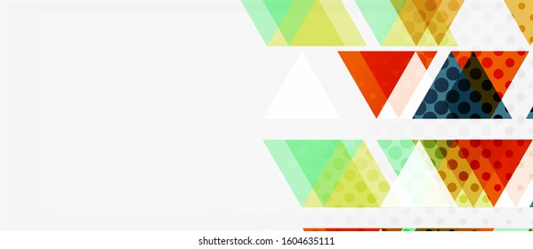 Banner with multicolored mosaic triangle geometric design on white background. Abstract texture. Vector illustration design template. Geometric art pattern background.