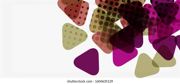 Banner with multicolored mosaic triangle geometric design on white background. Abstract texture. Vector illustration design template. Geometric art pattern background.