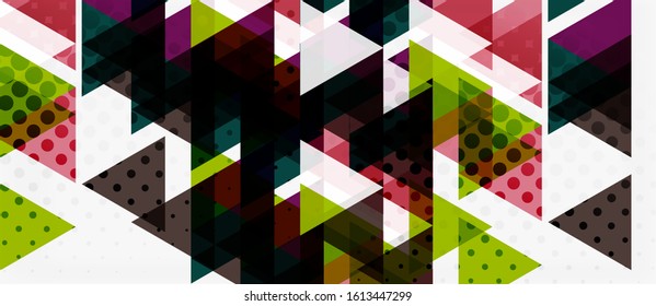 Banner con diseño geométrico de triángulo de mosaico multicolor sobre fondo blanco. Textura abstracta. Plantilla de diseño de ilustración vectorial. Fondo del patrón de arte geométrico.