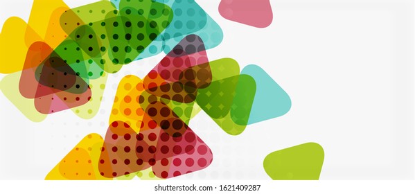 Banner with multicolored mosaic triangle geometric design on white background. Abstract texture. Vector illustration design template. Geometric art pattern background.