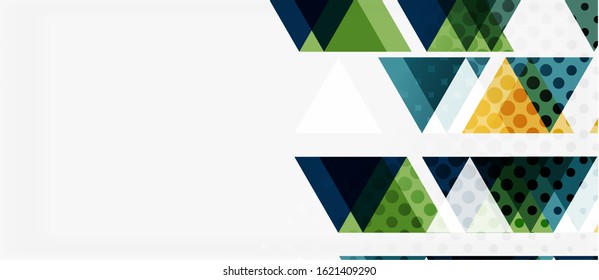 Banner with multicolored mosaic triangle geometric design on white background. Abstract texture. Vector illustration design template. Geometric art pattern background.