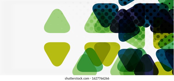 Banner with multicolored mosaic triangle geometric design on white background. Abstract texture. Vector illustration design template. Geometric art pattern background.