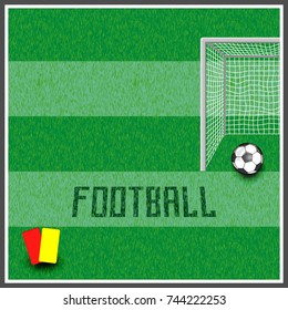 a banner with the name football of different colors. one of the grass for the field. there is a ball. isolate on a black background.