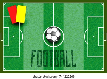 a banner with the name football of different colors. one of the grass for the field. there is a ball. isolate on a black background.