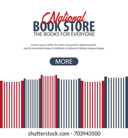 Banner National Book Store. Stack of books. Vector illustration