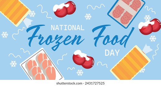 Banner for National Frozen Food Day on blue background