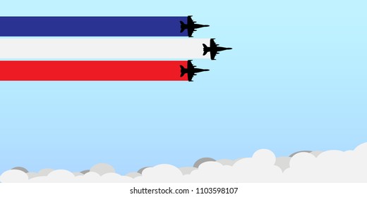 Banner for national holiday celebration with blue white and red flag colors for USA on July 4 as Independence Day or France on July 14 as Bastille Day