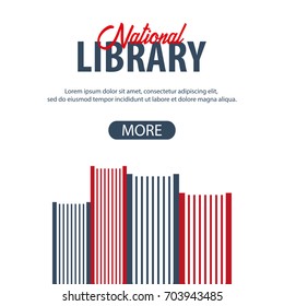 Banner National Library. Stack Of Books. Vector Illustration