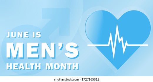 Banner For The National Men's Health Month With A Symbol Of Masculinity, Heart And Cardiogram And Text, Traditionally Held Annually In June, The Concept Of A Healthy Lifestyle.