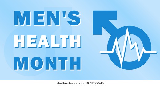 A banner for the national month of men's health with a symbol of masculinity and text, traditionally held annually in June, the concept of a healthy lifestyle