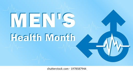 Banner for the national month of men's health with a symbol of masculinity and text, traditionally held annually in June, the concept of a healthy lifestyle