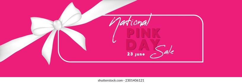 Banner for National Pink Day. Design in white and pink color with bow. Can be add text.