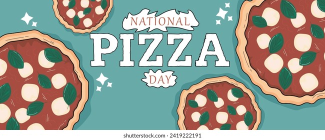 Banner for National Pizza Day with margarita pizza