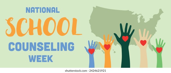 Banner for National School Counseling Week with colorful hands w