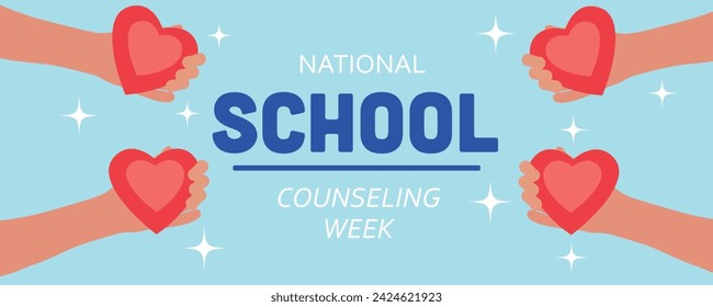 Banner for National School Counseling Week with hands holding re