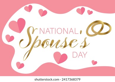 Banner for National Spouses Day with wedding rings and pink hear