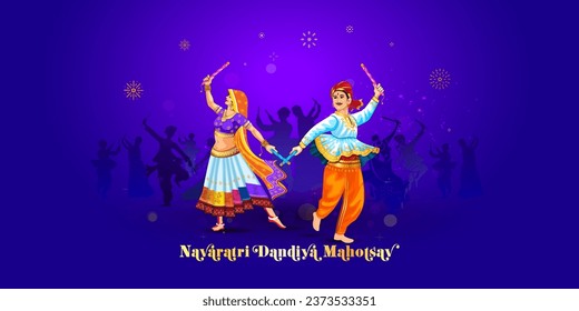 Banner of Navratri Dandiya mahotsav. Indian hindu traditional festival and dandia dance Background.