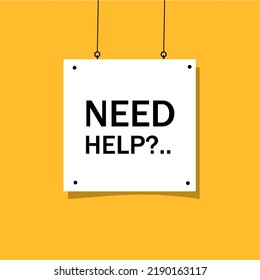 Banner need help hanging poster. Flat style vector illustration.