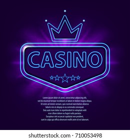 Banner with neon frame. Casino frame neon bright banner on dark background. Bright vegas casino advertisement template. Vector illustration